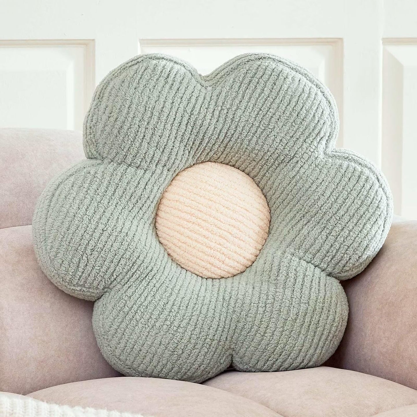 Flower Pillow, Flower Shaped Pillow Cute Flower Decorative Pillows for Bed, Soft Flower Pillow Daisy Pillow Home Decor Floor Seating Cushion (Sage Green, 19.6 Inches)