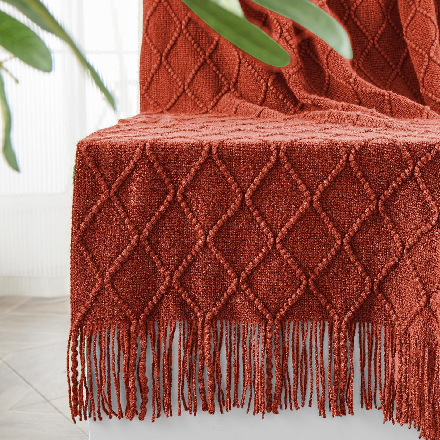 inhand Knit Klein Blue Throw Blanket for Couch, Soft Living Room Home Decor Knitted Blanket with Tassel, Outdoor Lightweight Breathable Summer Blanket, Farmhouse Warm Woven Decorative, 50"x60"