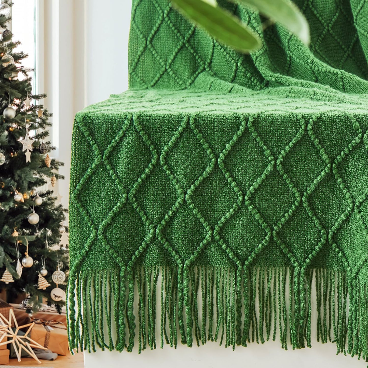 inhand Knit Klein Blue Throw Blanket for Couch, Soft Living Room Home Decor Knitted Blanket with Tassel, Outdoor Lightweight Breathable Summer Blanket, Farmhouse Warm Woven Decorative, 50"x60"