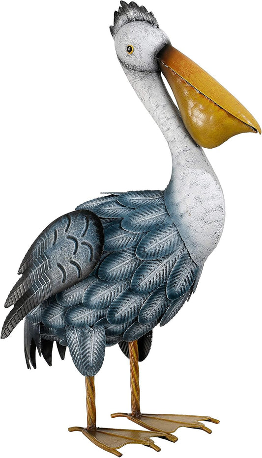 TERESA'S COLLECTIONS Pelican Outdoor Statues Garden Decor for Outside,11" Blue Coastal Ocean Bird Garden Statues & Sculptures for Yard Decor,Metal Yard Art for Lawn Patio,Pool,Backyard,Gifts for Mom